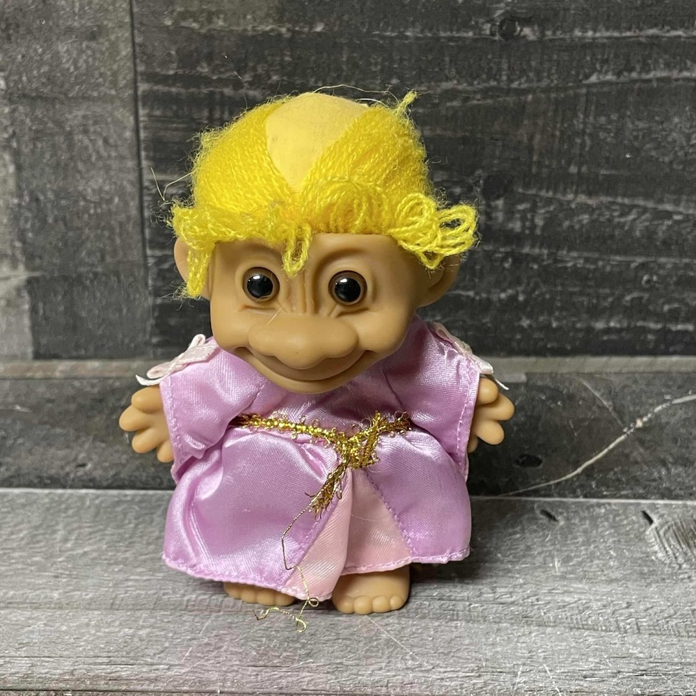 Vintage Russ Troll Doll Princess Rapunzel Pink Dress Yellow Hair Toy Figure
